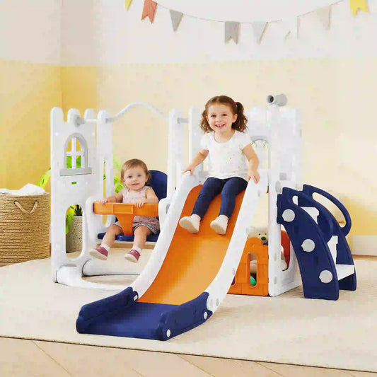 6-In-1 Baby Swing Playset, Indoor Slide Swing Set, Orange Gym Sets & Swings Orange, White, Dark Blue at Gallery Canada