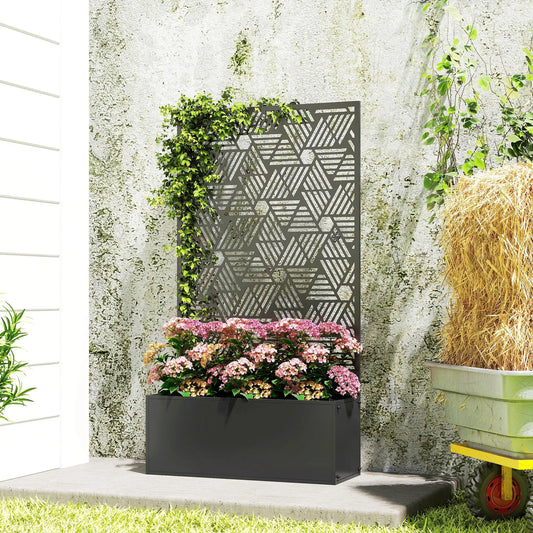 Metal Planter Box With Trellis, 44.5" Tall, Raised Garden Bed Galvanized Planter Boxes Black at Gallery Canada