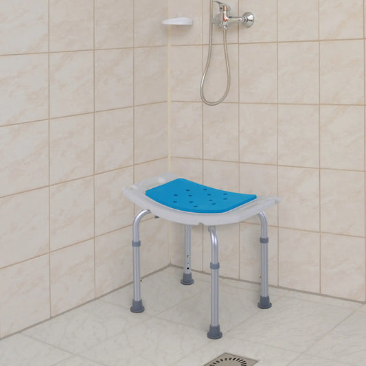 Adjustable Shower Chair, 20.5"W Aluminum, EVA Padded Seat for Seniors Bath Chairs Blue, White, Silver at Gallery Canada