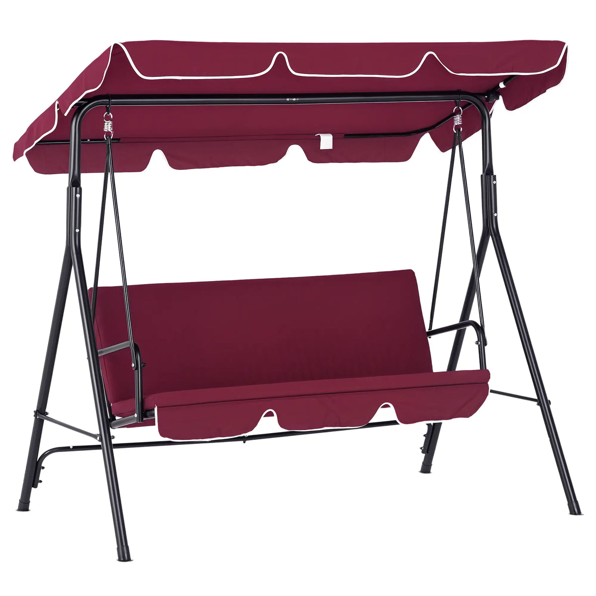 3-Seater Patio Swing Chair with Canopy, Garden Poolside, Wine Red