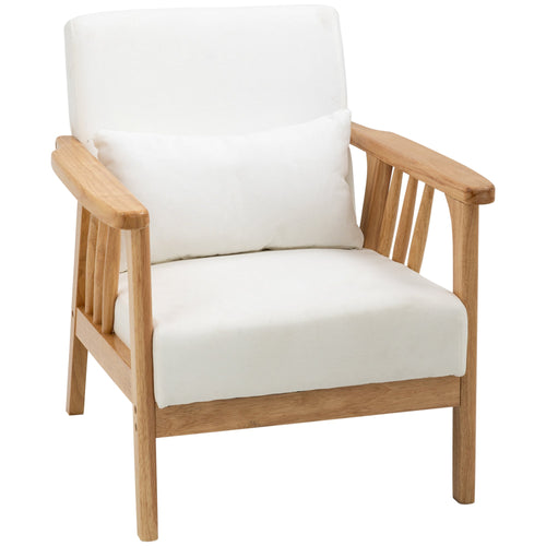 Armchair Upholstered Lounge Chair with Rubber Wood Frame Throw Pillows and Comfortable Cushion, White