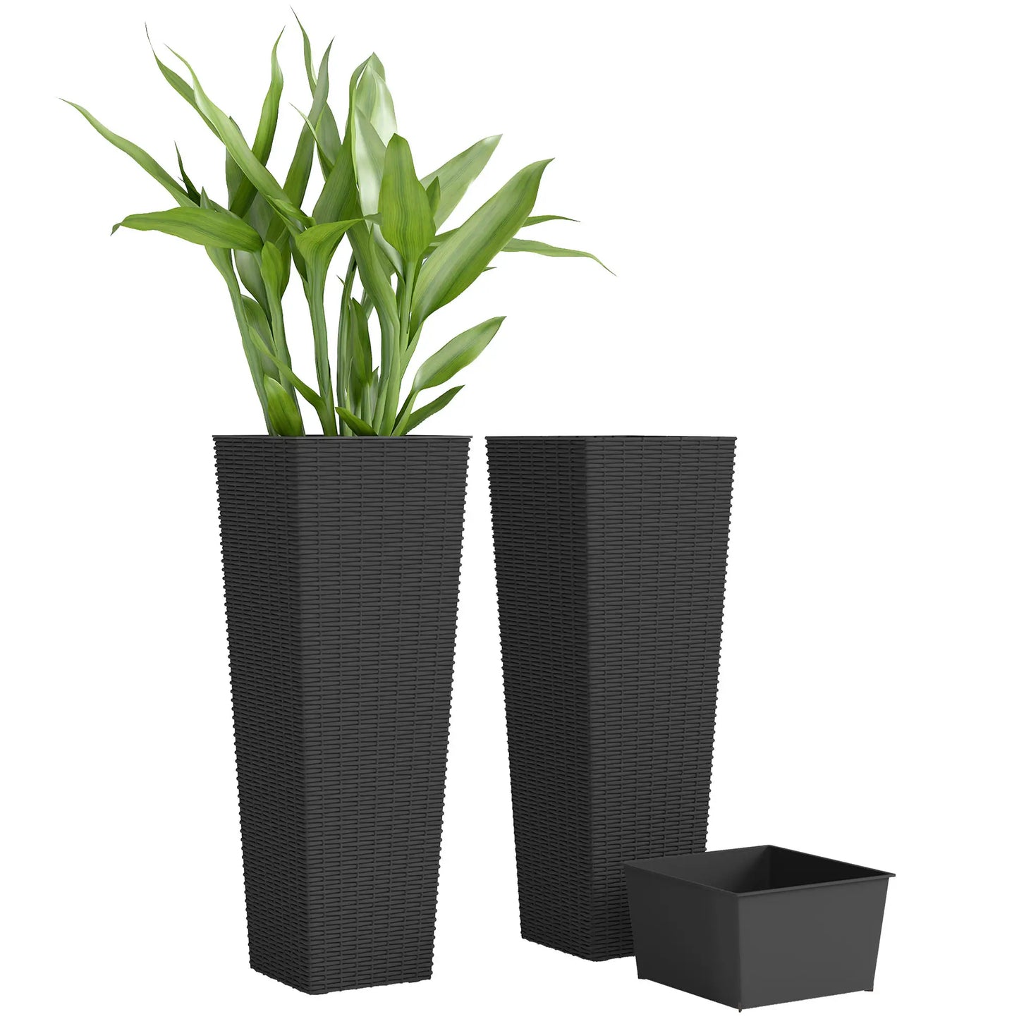 23.6 Inch Tall Planters, Set of 2 Plastic Flower Pots, Black Garden Accessories at Gallery Canada