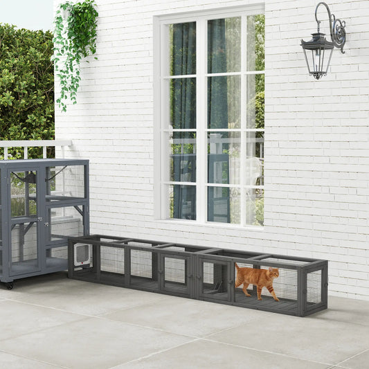 Cat Tunnel, Outdoor Enclosure, 8 Doors, 98", Dark Grey Outdoor Cat Enclosures Dark Grey at Gallery Canada