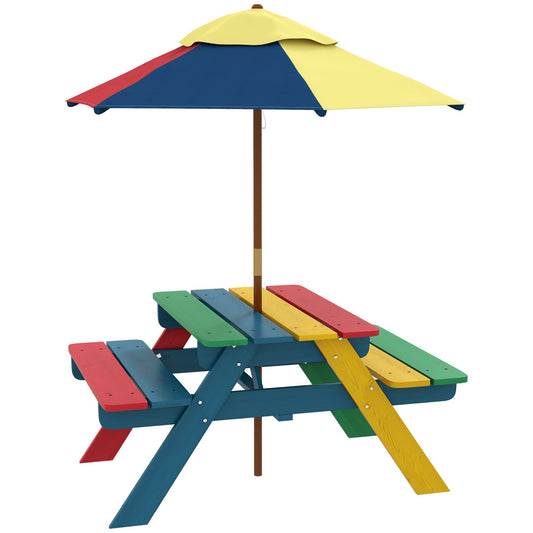 Wooden Kids Picnic Table Bench Set with Removable Umbrella for Backyard, Garden, 3-6 Years Old - Gallery Canada