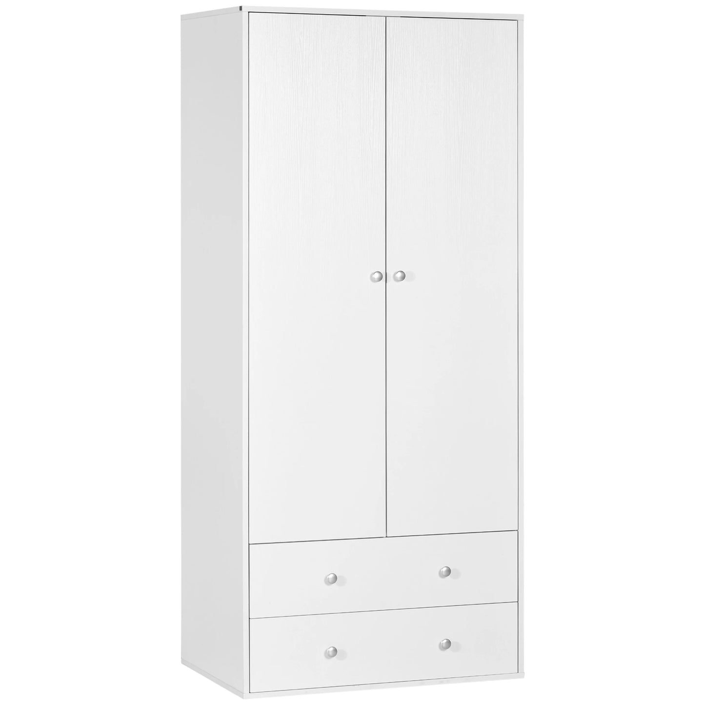 Modern Wardrobe Closet, 2 Drawers, Hanging Rod, Anti-Tipping, White Clothing Storage at Gallery Canada