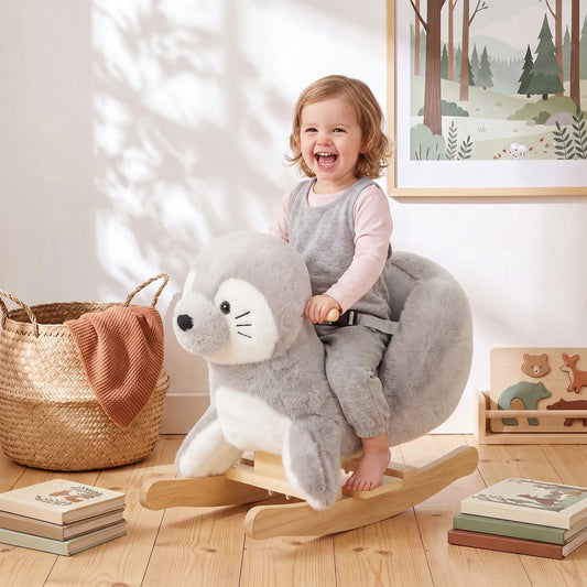 Plush Seal Ride-On Rocking Horse, 12-36 Months, Grey, Grey Rocking Horses Multi Colour at Gallery Canada