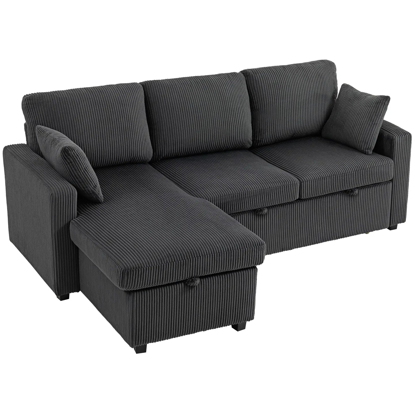 81" Sofa Bed, Pull Out Sleeper with Storage, Corduroy Convertible Couch, Dark Grey Sofas & Reclining Chairs at Gallery Canada