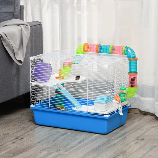 3-Tier Large Steel Small Animal Cage, Exercise Wheel, Water Bottle, Food Dish, Blue Hamster Cages Blue, White at Gallery Canada