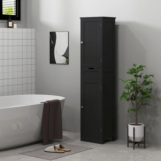 Freestanding Bathroom Cabinet, Drawer and 2 Doors, Tall Cupboard Bathroom Cabinets Black at Gallery Canada
