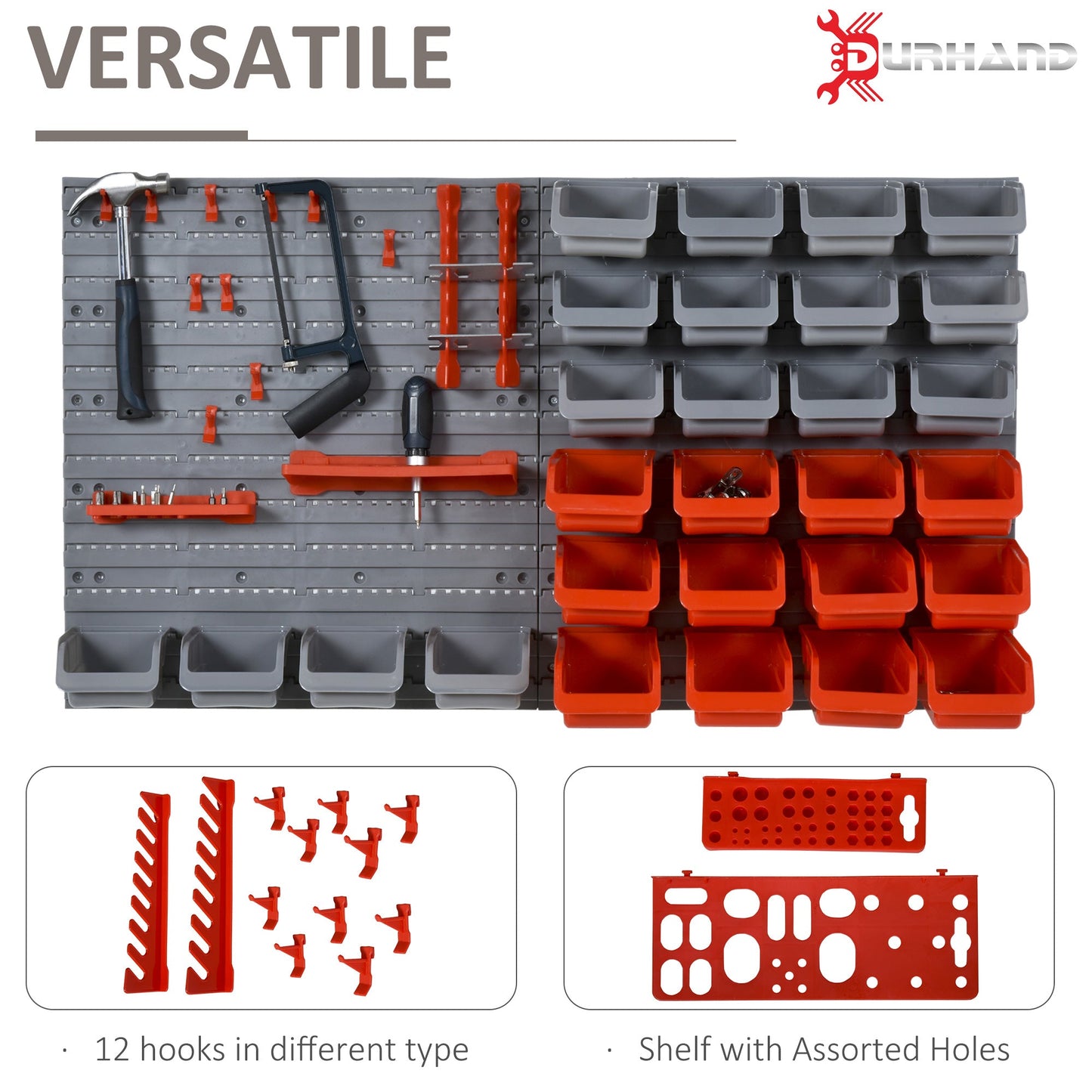 44PC Wall Mounted Storage Bins Parts Rack Kit with Storage Bins, Pegboard and Hooks, Garage Plastic Organizer, Red at Gallery Canada