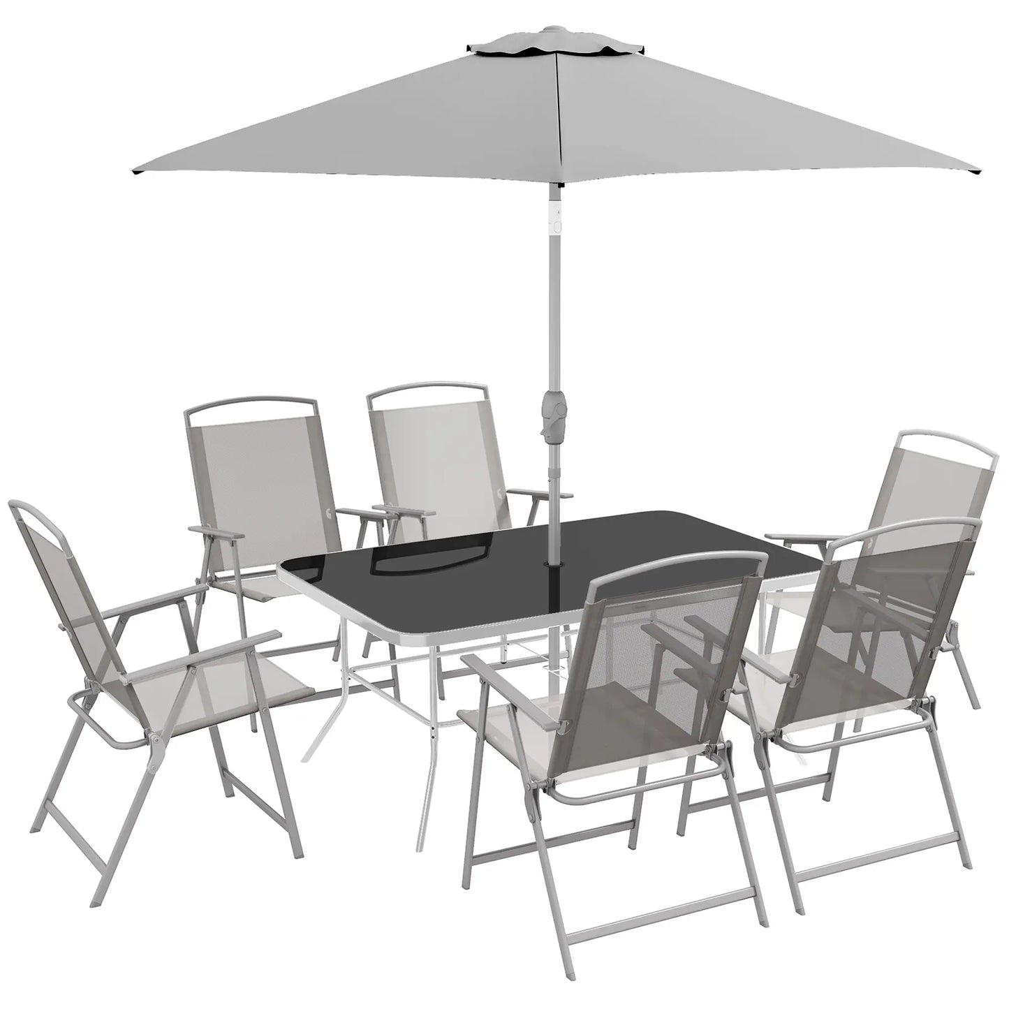 8 Piece Patio Set, 6 Folding Chairs, Rectangle Table, Outdoor Dining, Grey Outdoor Dining Sets at Gallery Canada