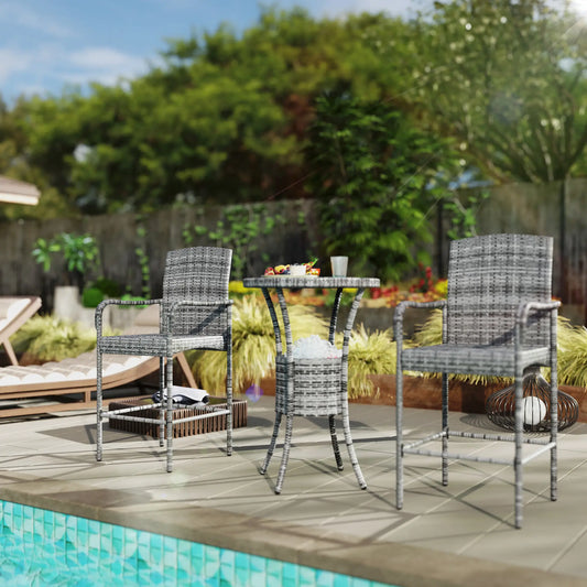 3-Piece Patio Bar Set, Rattan Bistro Table and Chairs, Mixed Grey Bistro Sets Mixed Grey at Gallery Canada