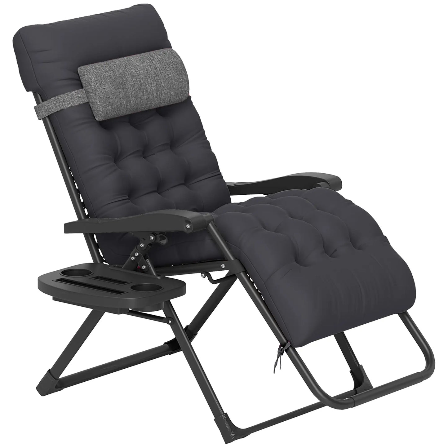 Padded Folding Recliner Chair, Adjustable Backrest, Removable Cushion, Black Lounger Chairs at Gallery Canada