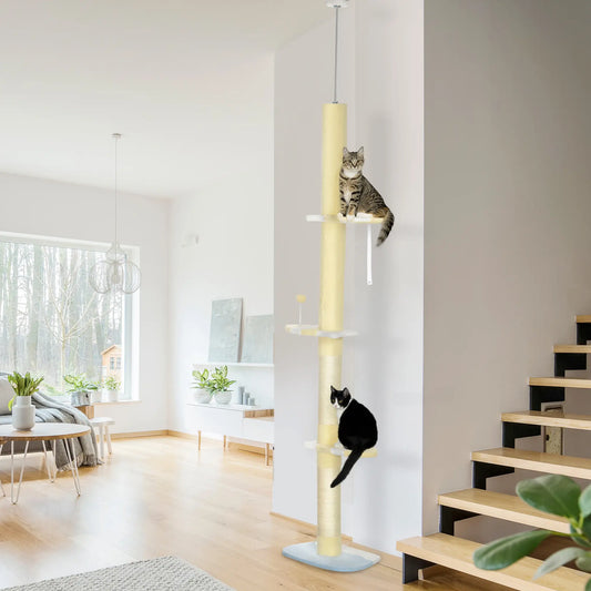 87"-102" Cat Tree, Sisal Scratching Posts, Anti-Tip Kit, Yellow Floor to Ceiling Cat Trees Yellow, white and blue at Gallery Canada