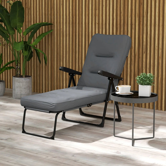 Outdoor Lounge Chair with Padded Cushion, Folding Reclining, Light Grey Lounger Chairs Light Grey, Black at Gallery Canada