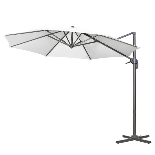 9.6' Cantilever Patio Umbrella Outdoor Hanging Offset Umbrella with Cross Base 360° Rotation Aluminum Poles White at Gallery Canada