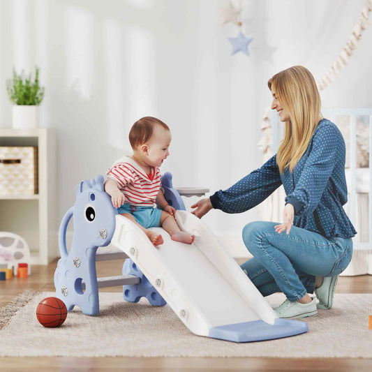 3 In 1 Toddler Slide, Climber, Basketball Hoop, Giraffe Design, Blue Gym Sets & Swings Blue, White at Gallery Canada