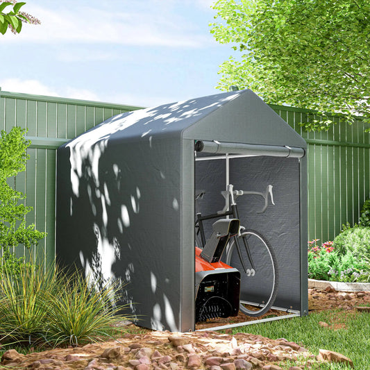 Bike Storage Shed, Motorcycle Shelter, Galvanized Steel, 4x6 Ft, Green