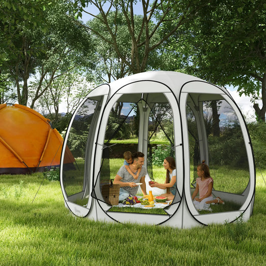 11' x 11.5' Screen Tent, Pop Up Camping Gazebo, Cream White Pop Up Canopies Cream at Gallery Canada