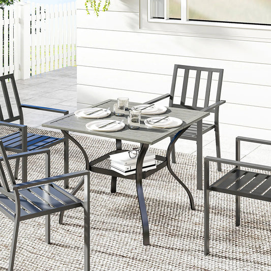 Square Patio Table With Umbrella Hole, Shelf, Slatted Faux Wood Steel Top, Grey Patio Dining Tables Grey, Black at Gallery Canada