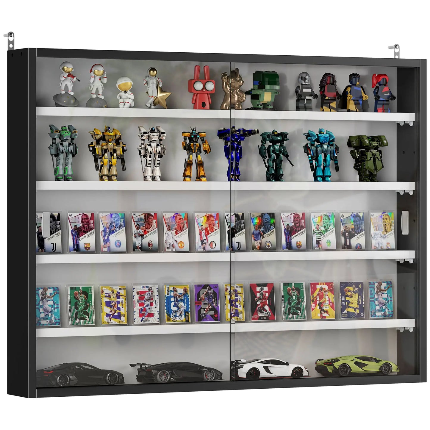 5-Tier Glass Display Cabinet, 2 Doors, 4 Adjustable Shelves, Black Display Bookshelves at Gallery Canada