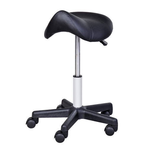 Saddle Stool, PU Leather Rolling Stool with Wheels, Adjustable Salon Chair for Kitchen, Salon Spa, Bar, Home Office, Massage, Black - Gallery Canada