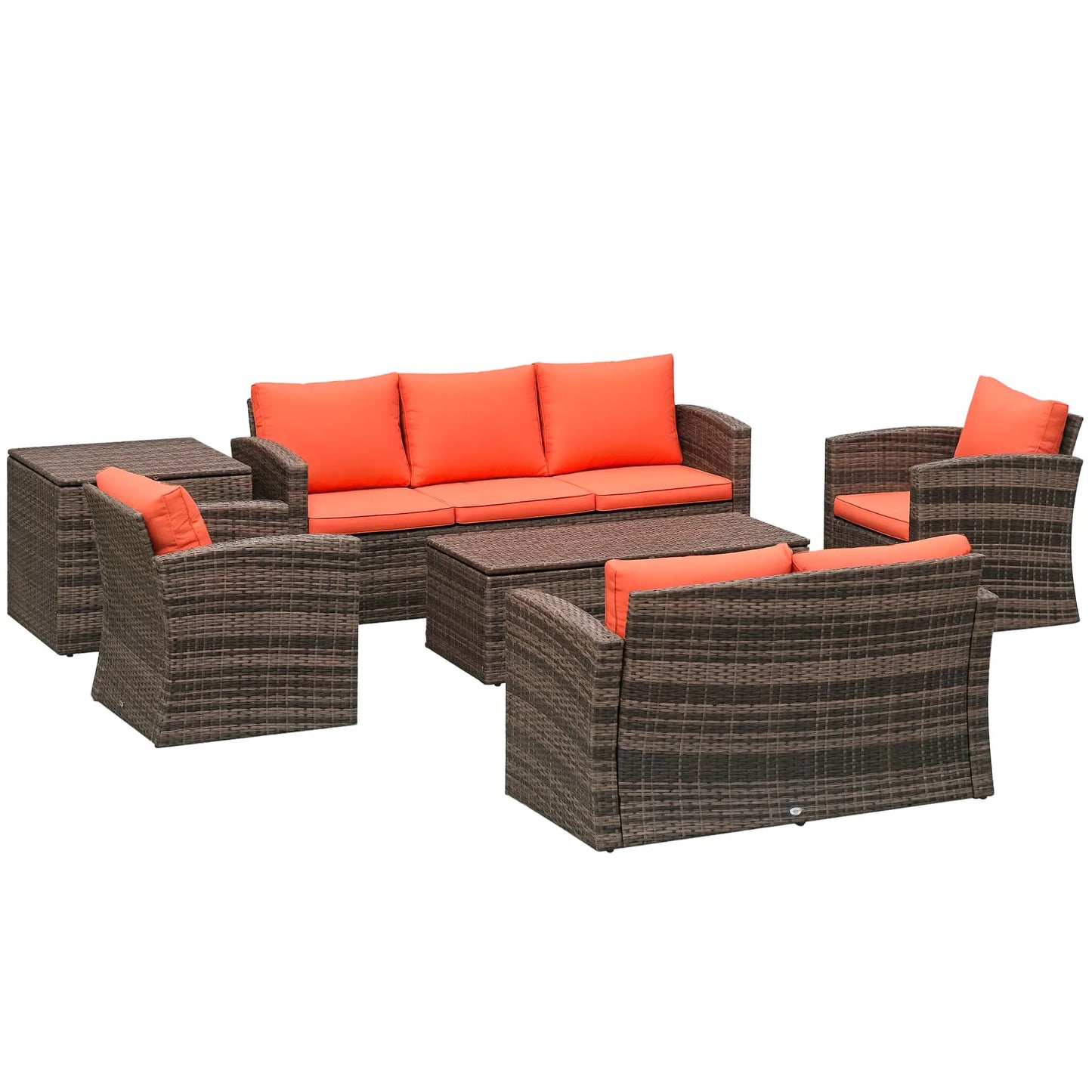 6-Piece Wicker Patio Set with Cushions, 7-Seater Rattan Sofa, Orange Patio Furniture Sets at Gallery Canada