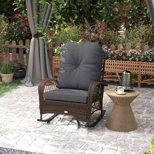 Outdoor Wicker Rocking Chair With Thick Cushions, Black Outdoor Rocking Chairs Mixed Brown Rattan, Black Cushion at Gallery Canada
