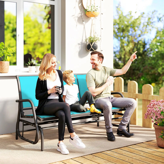 3-Seat Outdoor Glider Chair, Steel Frame, Sling Fabric, Blue Outdoor Gliders Blue at Gallery Canada
