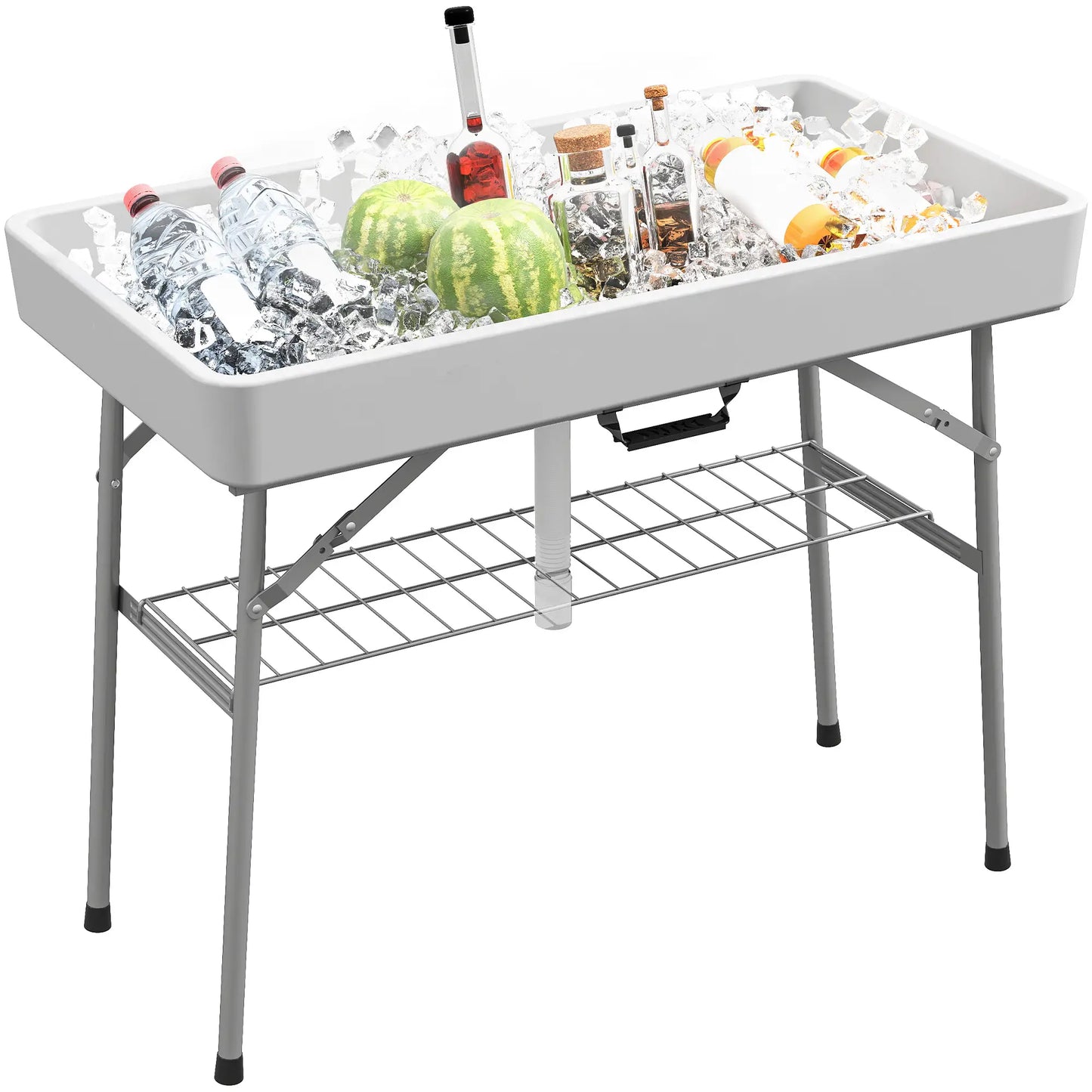 3.4ft Folding Ice Cooler Table with Drain, Outdoor Patio Party, White Picnic Tables & Camping Chairs at Gallery Canada