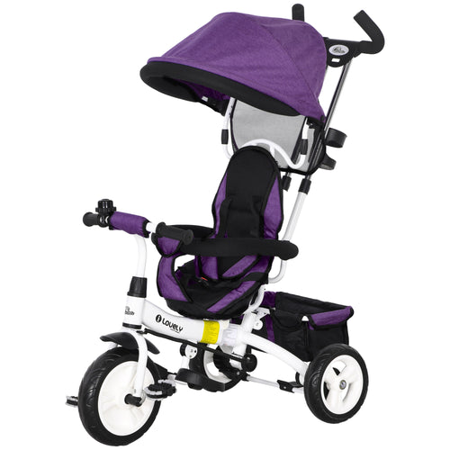 4 in 1 Toddler Tricycle Stroller with Basket, Canopy, 5-point Safety Harness, for 12-60 Months, Purple