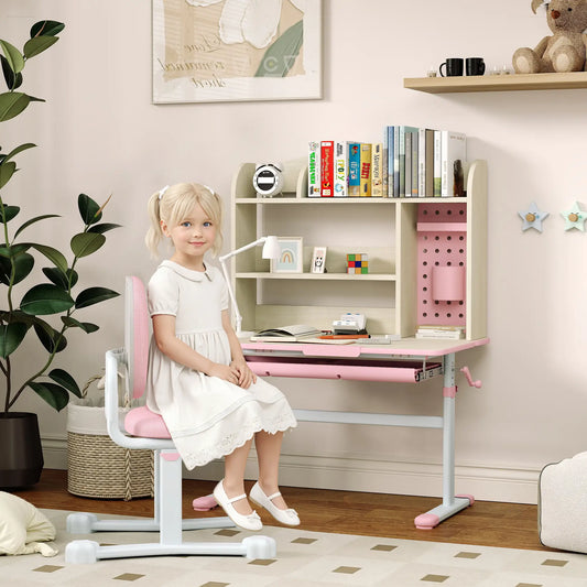 Kids Desk Chair Set, Adjustable Height, Ages 3-12, Pink