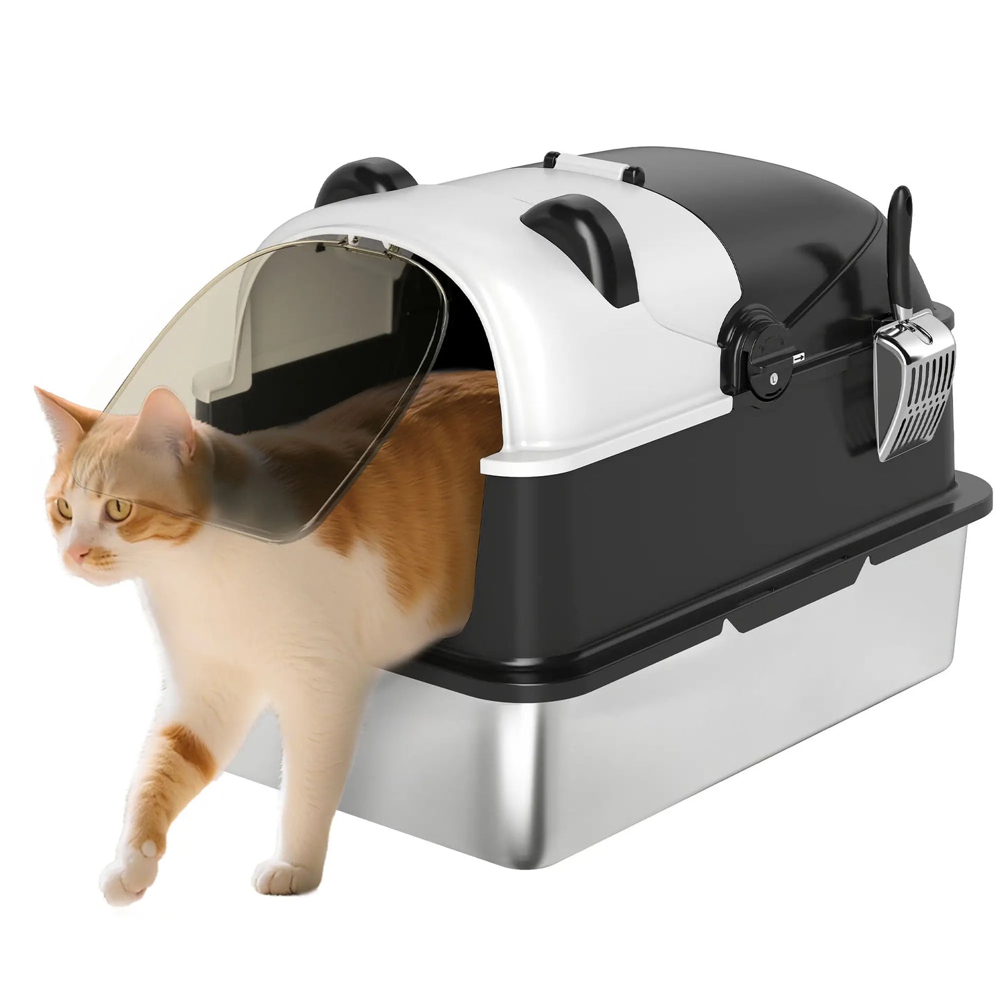 XL Stainless Steel Cat Litter Box with Lid, Scoop, 23.7" x 15.9" x 17.6" Cat Litter Box Enclosures at Gallery Canada