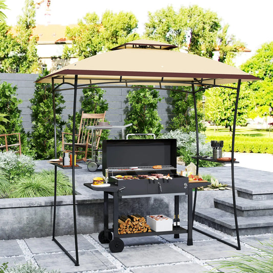 8' x 5' Outdoor Grill Gazebo, Double Tiered, Beige BBQ Grill Gazebos Beige at Gallery Canada
