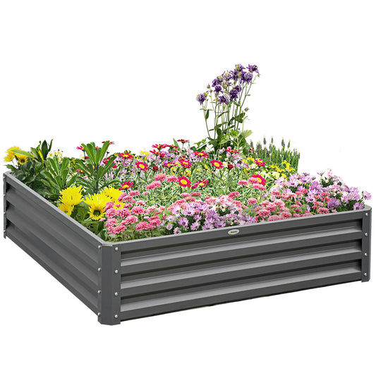 4' x 4' x 1' Raised Garden Bed Galvanized Steel Planter Box for Vegetables, Flowers, Herbs, Light Gray - Gallery Canada