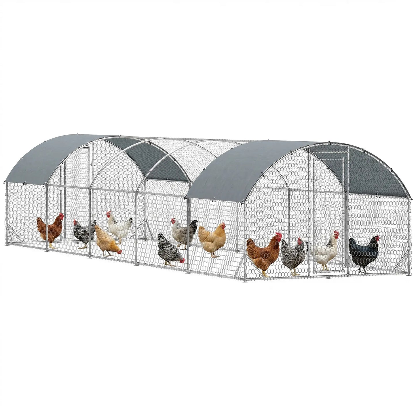 Galvanized Metal Chicken Coop Walk-in Enclosure, 9.2' × 31.2' × 6.4', Silver Chicken Coops at Gallery Canada