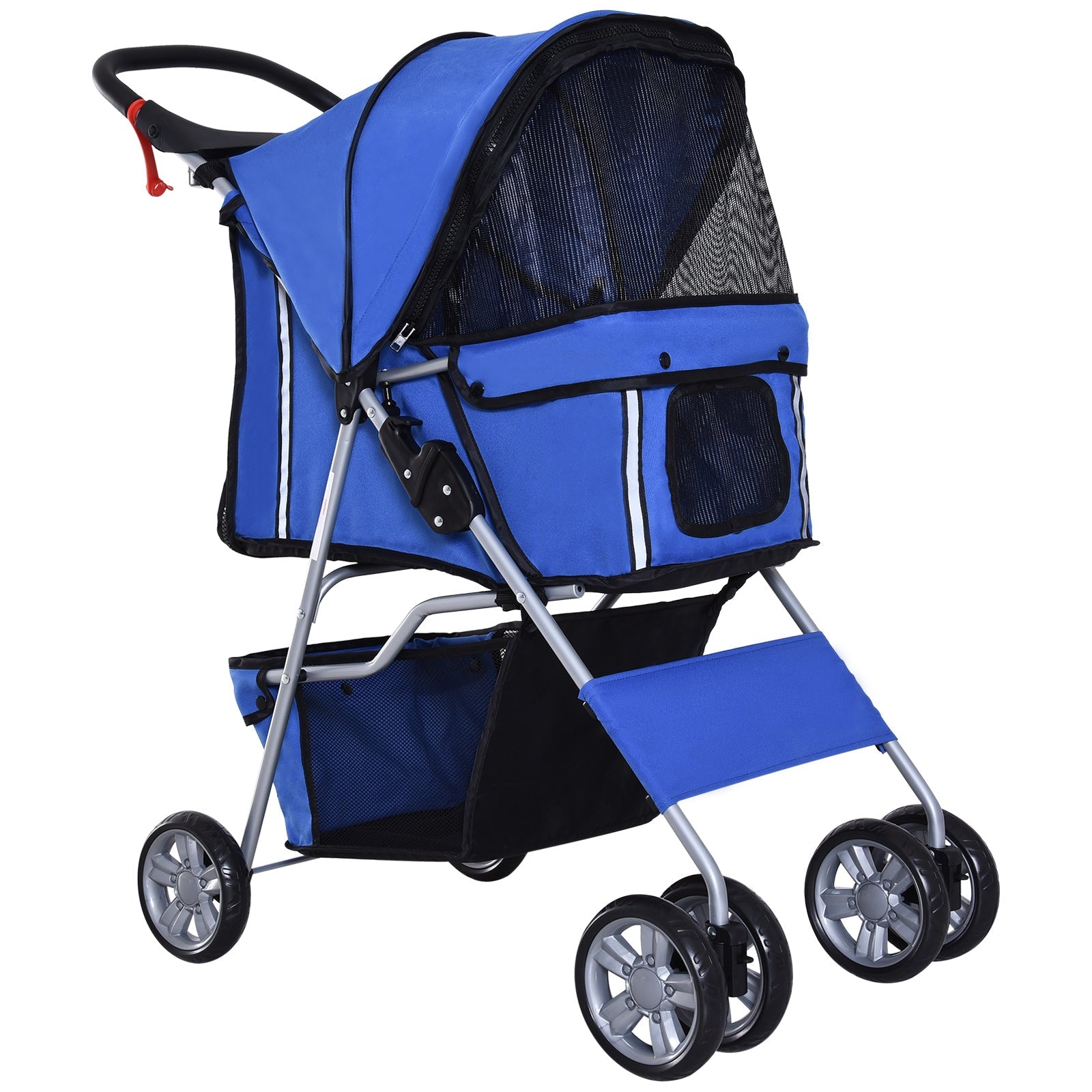 4 Wheel Dog Pet Stroller Dog Cat Carrier Folding Sunshade Canopy with Brake, Blue at Gallery Canada