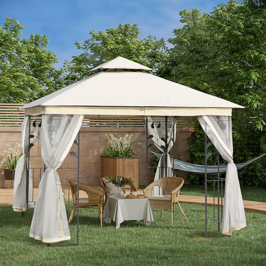 10'x10' Steel Patio Gazebo, Soft-Top, 2-Tier Polyester Roof, White Gazebos White, Black at Gallery Canada