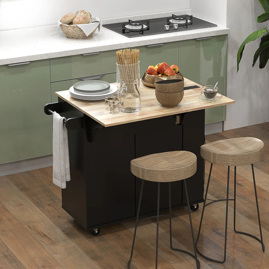 Kitchen Island with Power Outlet, Drop Leaf, 2 Drawers, Black Kitchen Islands & Kitchen Carts Black at Gallery Canada