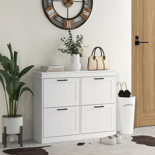 Shoe Storage Cabinet, 4 Flip Drawers, Adjustable Shelves, 20 Pairs, White Shoe Storage Cabinets & Racks White at Gallery Canada