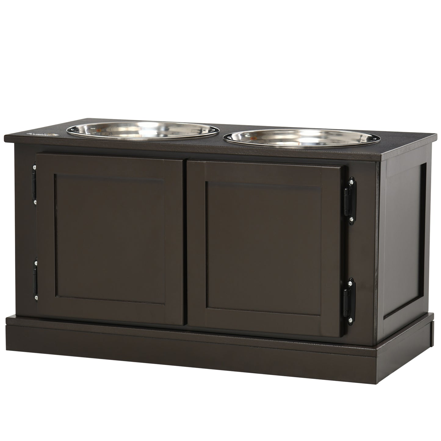 Elevated Dog Bowls With Storage Cabinet, 2 Stainless Steel Bowls, Brown Dog Bowls at Gallery Canada