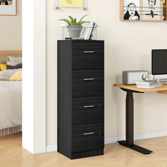 4 Drawer Vertical Filing Cabinet with Lock, Adjustable Hanging Bar, Black Office Cabinets & Cupboards Black at Gallery Canada