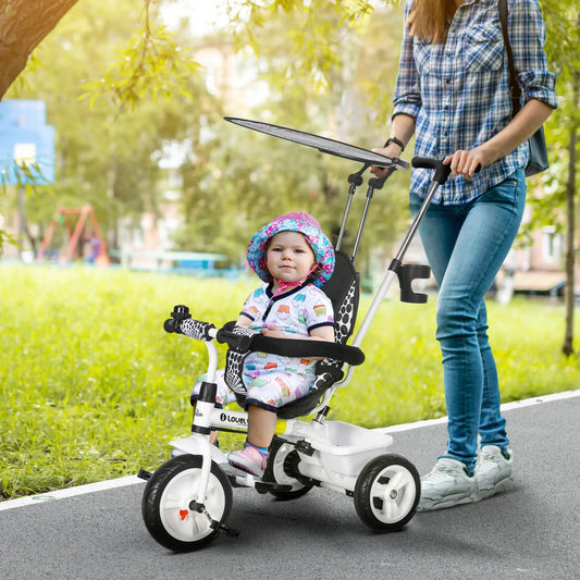 6 in 1 Kids Tricycle, Removable Handlebar, Canopy, White Tricycles for Kids White at Gallery Canada