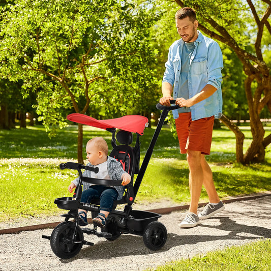 Kids Tricycle, 4 In 1 Trike, Adjustable Seat, Removable Canopy, Red Tricycles for Kids Red, Black at Gallery Canada