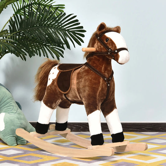 Baby Rocking Horse, Plush Animal Rocker, Ride on Toy, Realistic Sound, Brown Rocking Horses Brown, White at Gallery Canada