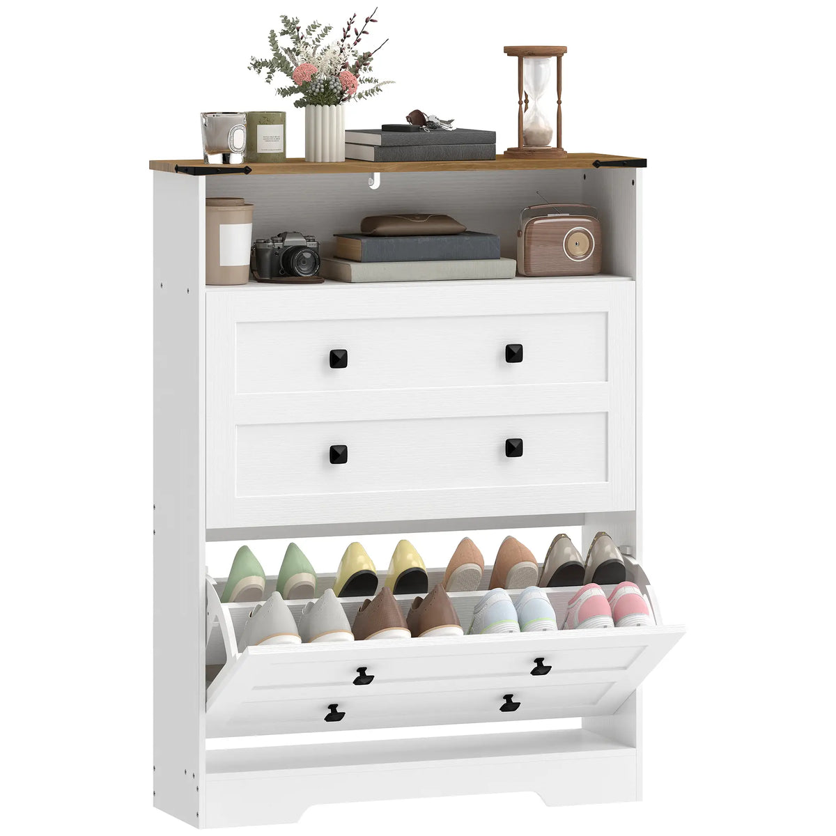 Shoe Cabinet, 2 Flip Drawers, Narrow Storage, White Shoe Storage Cabinets & Racks at Gallery Canada
