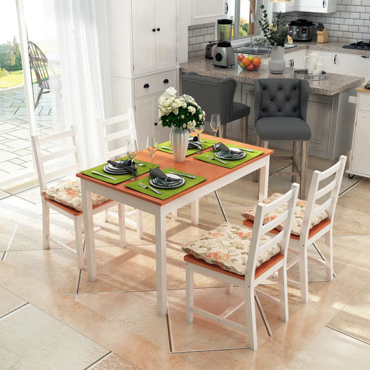 Pine Wood Dining Table Set for 4, 5 Piece, White and Natural Wood, White, Natural Wood Bar Sets White, Honey at Gallery Canada