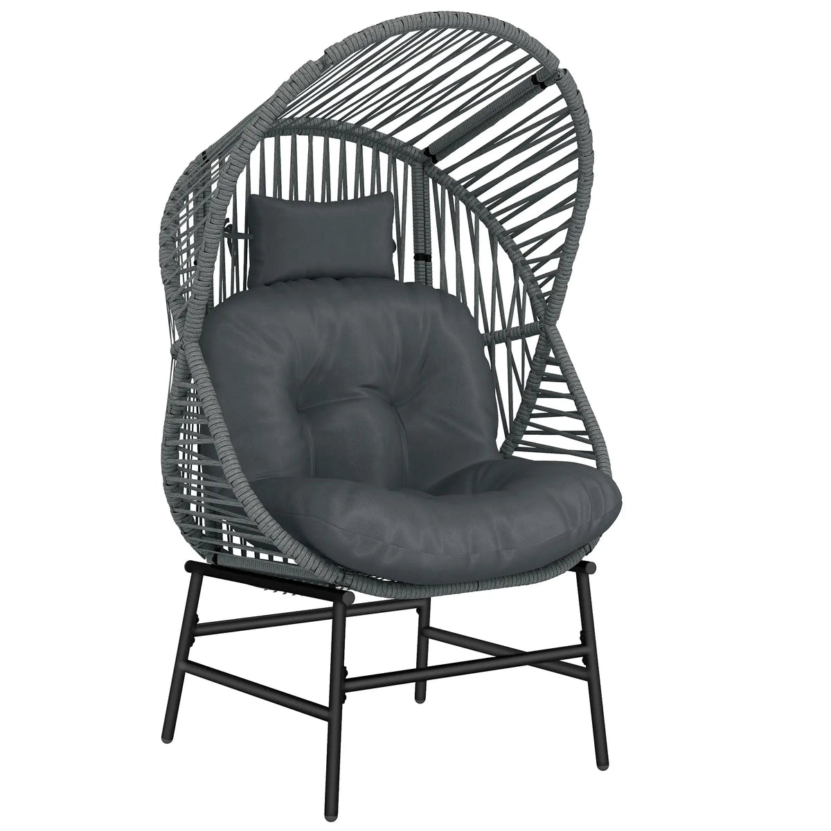 Outdoor Wicker Egg Chair, Steel Frame, 330 lbs, Dark Grey Patio Chairs at Gallery Canada