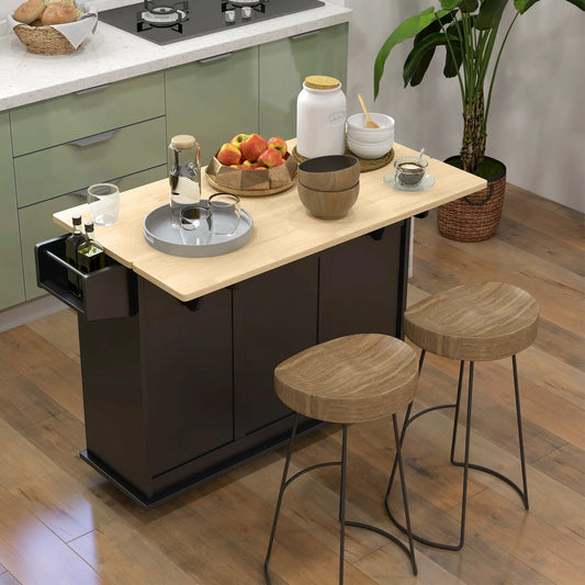 Kitchen Island on Wheels, Drop Leaf Cart with Drawers, Black Kitchen Islands & Kitchen Carts Black, Natural at Gallery Canada
