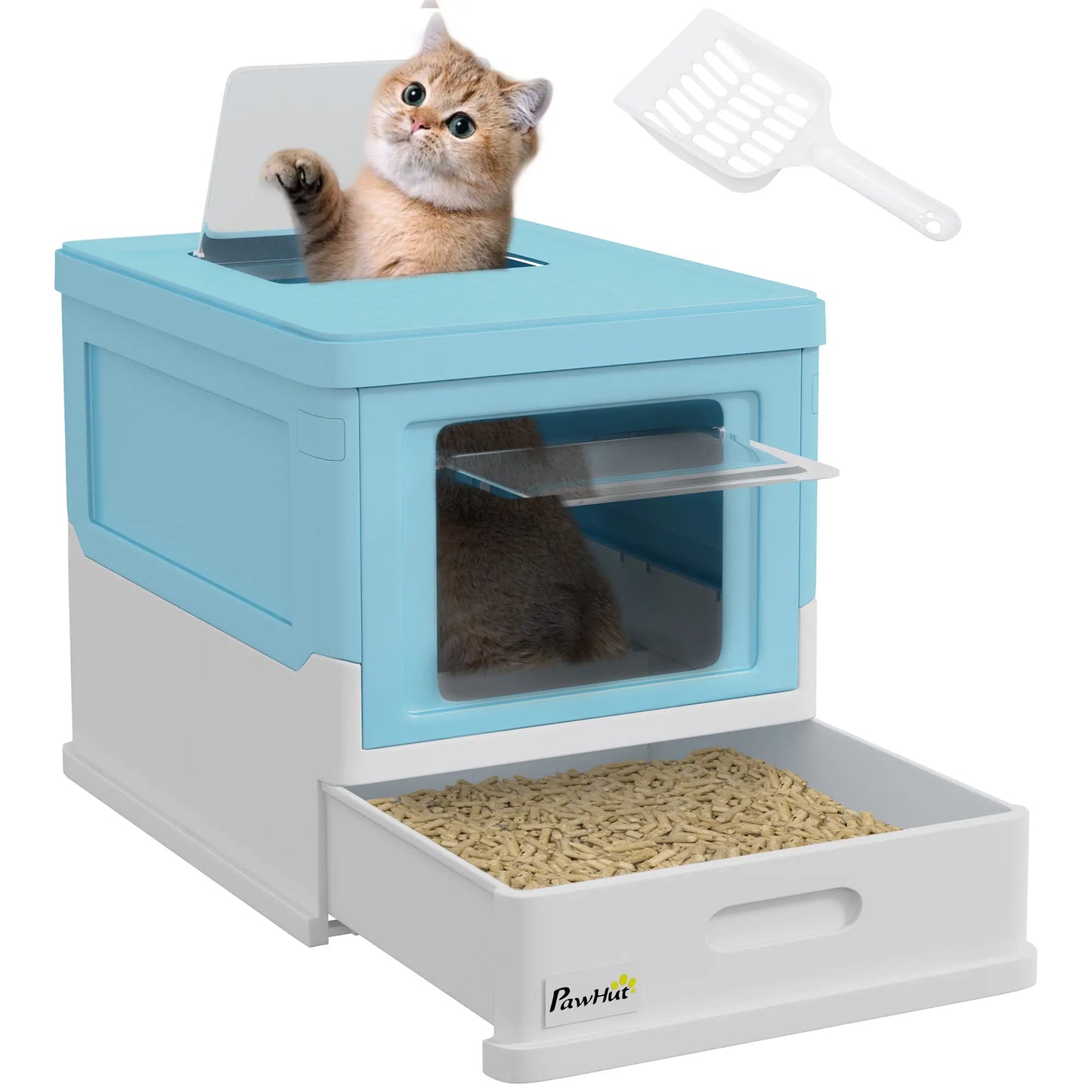 Top Entry Enclosed Kitty Litter Box with Scoop, Tray, Blue Cat Litter Box Enclosures at Gallery Canada